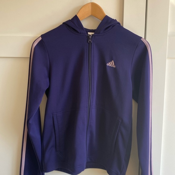 Adidas Women’s Purple Stripe Zipper Climate Hoodie - Picture 1 of 5